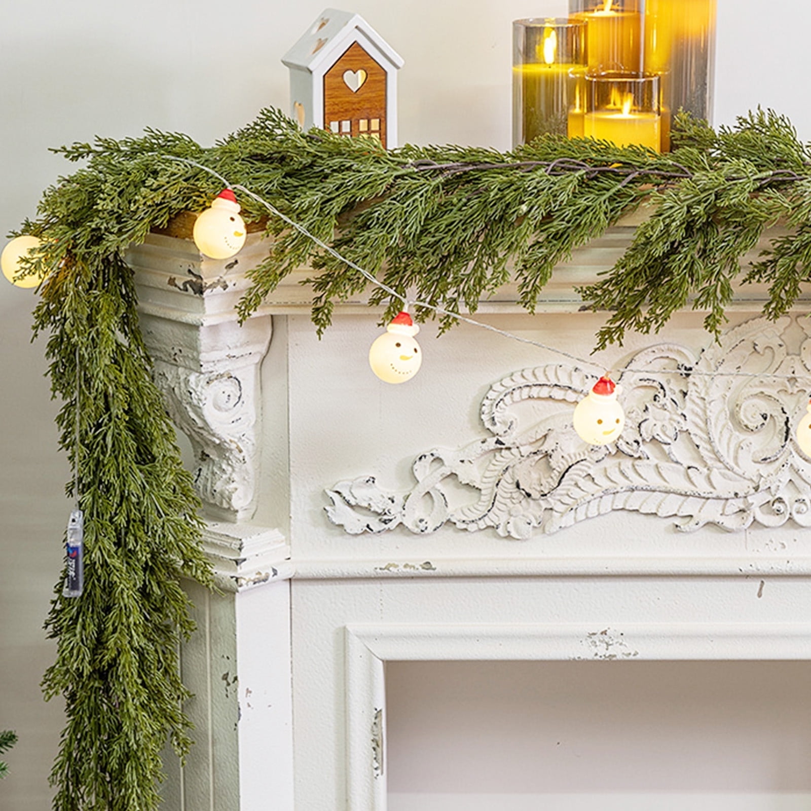 TOPRenddon Real Touch Pine Garland, Artificial Christmas Garland Green Long Faux Pine Garland for Holiday Window Fireplace Mantle Indoor Outdoor Decor
